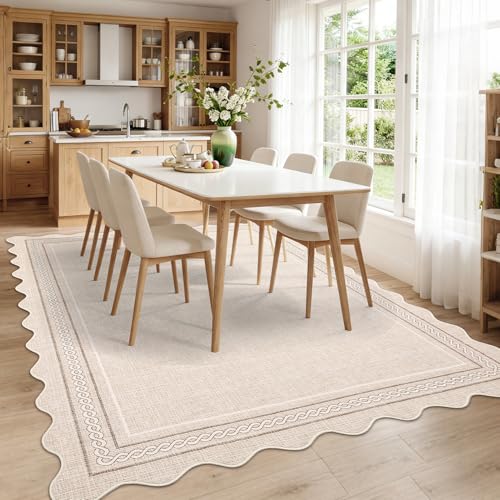 GarveeHome Scalloped Washable 8x10 Area Rugs for Living Room Non Slip, Beige - color: Beige, size: 8' x 10' (Rectangular)