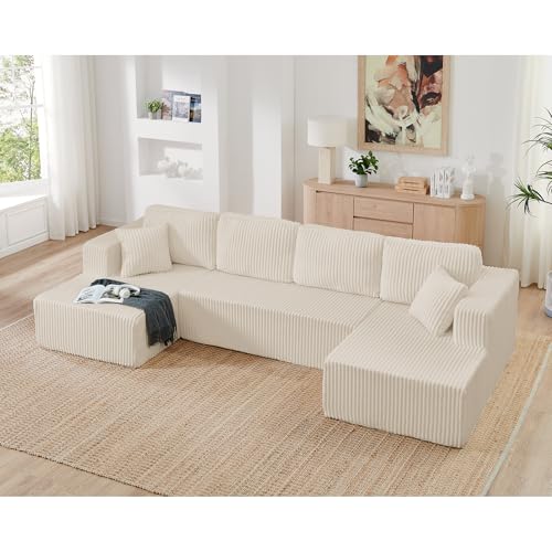 U shape Modular Sectional Sofa, Compressed Sectional Sofa Modern Minimalist Style Corduroy Couch, Sleeper Sofa for Living Room, Bedroom, Comfy Compressed Sofa Couch Space-Efficient Design-beige Mini