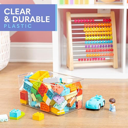 Plastic Food Storage 4 Pack Clear Container Bin with Handles for Organizing Kitchen, Pantry, Fridge, Freezer, Pantry,Bathroom. 10"x6"x5" - size: 10x6x5