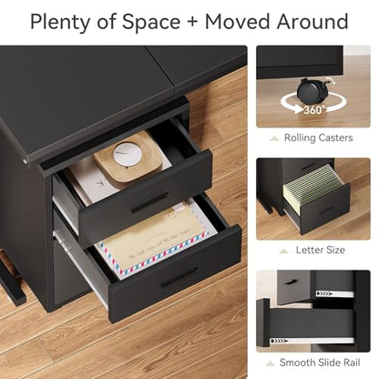 LITTLE TREE 82.67" Long Executive Desk Large L-Shaped Computer Office Desk with 3-Drawer Mobile File Cabinet, Industrial Business Furniture Desk Workstation for Home Office, Black - color: Black