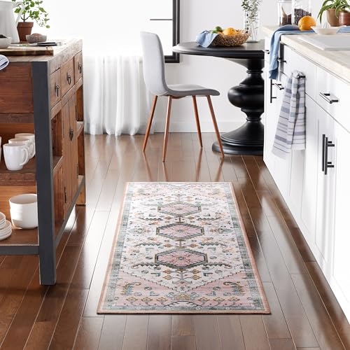Haven Modern Medallion Machine Washable Area Rug with Airflo Technology for Easy Clean, Ultra-Soft Non-Slip Rug with Built-in Pad, Pet, Family & Allergy Friendly Rug, Blush, 2'6"x7' - color: Blush Medallion, size: 2'6" x 6'11" (Rectangular)