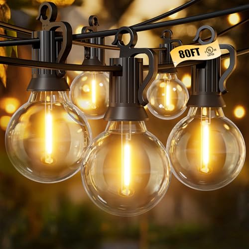 Outdoor String Lights, 80FT 40+2 G40 Bulbs Shatterproof Patio Lights | IP65 Waterproof Dimmable Hanging Connectable Globe LED Outdoor Lights for Backyard, Bistro, Porch, Deck, Balcony - color: Black, size: 80FT - 40 Bulbs (Pack of 1)