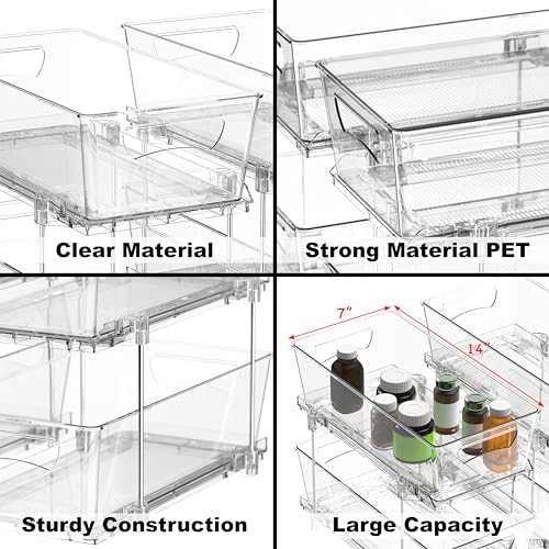 Simple Houseware 2Pcs 2-Tier Slim Drawer Cabinet Pull-Out Organizer, Clear - size: 2-Pack
