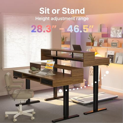 HUANUO 48″ x 26″ Electric Standing Desk with 2 Drawers &24.4″ Large Keyboard Tray, C-Clamp Mount Compatible, Adjustable Computer Desk for Office, Sit Stand Up Desk with 4 Height Presets, Deep Walnut - color: Deep Walnut, size: 48*26 inch