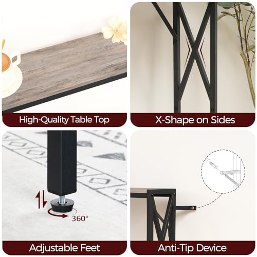 MAHANCRIS 5.9" Narrow Sofa Table with Charging Station, 39.4 Behind Couch Table with Outlet, Slim Entryway Console Table, Small Space, for Hallway, Living Room, Foyer, Greige CTHG151E01 - color: Greige, Black