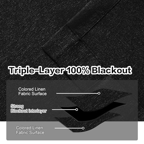 102 Inches Long Curtains Total Blackout Pinch Pleated Drapes Black Linen Textured Farmhouse French Curtains for Living Room Thermal Room Darkening Window Curtain 72 by 102 - color: Black, size: 72"W x 102"L (Pack of 1)