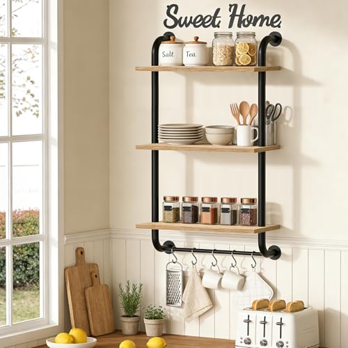 3 Tier Wall Shelves Over Toilet Rustic Industrial Floating Shelf - color: Brown, size: 3 tier