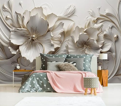 XMPMBM-Peel and Stick 3D Embossed Flowers Wallpaper Beige Floral wall Mural | Thick and tear-resistant,Will not be damaged during repositioning,Living Room Bathroom,Bedroom wallpaper.M-118"X85" - color: M11, size: 118"x85"