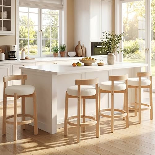 HEAH-YO Bar Stools Set of 2, 26" Sherpa Fabric Upholstered Counter Height Bar Stools, Modern Barstools Counter Stools with Wood Legs for Kitchen Island Dining Room Bar, White - color: 26.5" White Sherpa, size: Counter Height - Set of 4