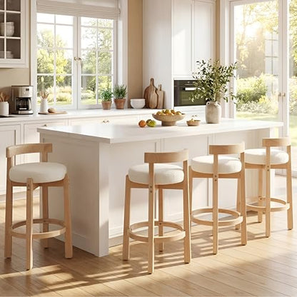 HEAH-YO Bar Stools Set of 2, 26" Sherpa Fabric Upholstered Counter Height Bar Stools, Modern Barstools Counter Stools with Wood Legs for Kitchen Island Dining Room Bar, White - color: 26.5" White Sherpa, size: Counter Height - Set of 4