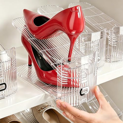 Shoe Stacker, Shoe Slot Organizer for Closet, Shoe Storage Rack | 12 Pack, Clear, 50% Space Saver, 3 Adjustable Height, Tool-Free Assembly, 30% Thicker, Superior Load Bearing - size: 12 Pack