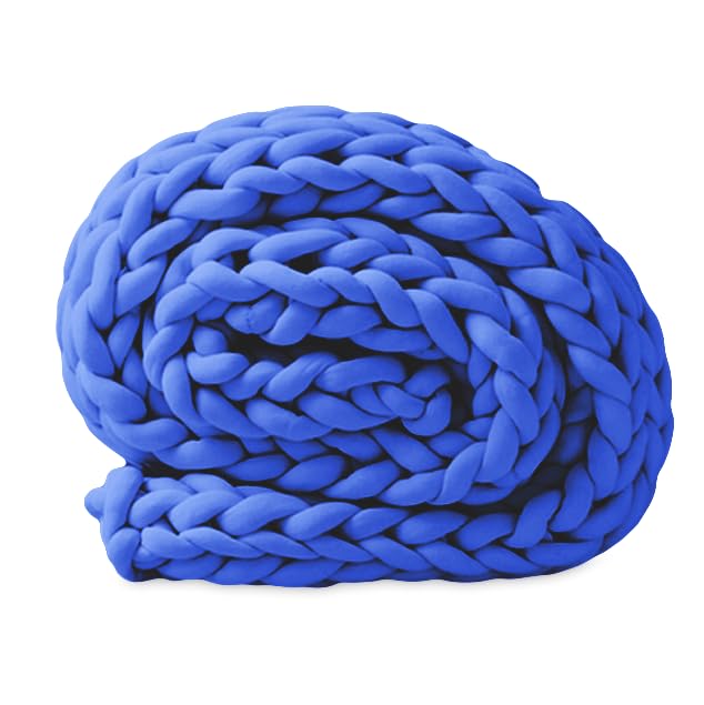 Chunky Knit Blanket (50X60 Inches) Warm Soft Cozy for Lounge Sofa & Bedroom Handmade Knitted Yarn Throw Blanket (Blue, 1) - color: Blue