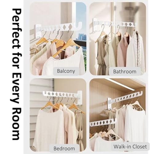Wall Mounted Drying Rack, 8-Hole Clothes Rack Laundry Room, White | 8 Hanger Holes, No-Slide Design, Click-Stop Hinge 4 Angles, Rustproof Steel, Folds Flat 3.5cm, for Bathroom Balcony RV - size: 14 Inches - 2 Packs