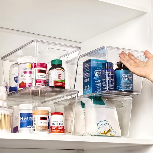 Vtopmart 6 Pack Clear Stackable Storage Bins with Lids, Large Plastic Containers with Handle for Pantry Organizer and Storage,Perfect for Bathroom,Cabinet,Kitchen,Fridge,Closet Organization - size: L( 11"L x 7.5"W x 6"H)