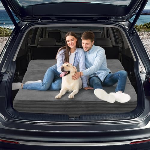 6-Inch Tri-Folding Mattress Queen Size - Foldable Futon Sofa Bed with Removable Washable Cover, Folding Futon Mattress | Non-Slip Bottom & Carry Handles for Guest, Camping, Dorm - color: Grey, size: Queen