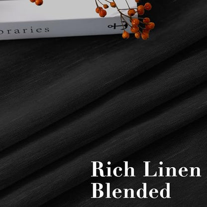 H.VERSAILTEX Linen Curtains Natural Blended Curtain Panels for Living Room/Light Reducing Linen Semi Sheer Curtains 96 inch Length 2 Panels Set Nickel Grommet Window Panels, 52" x 96", Black - color: Black, size: 52"W x 96"L (Pack of 2)