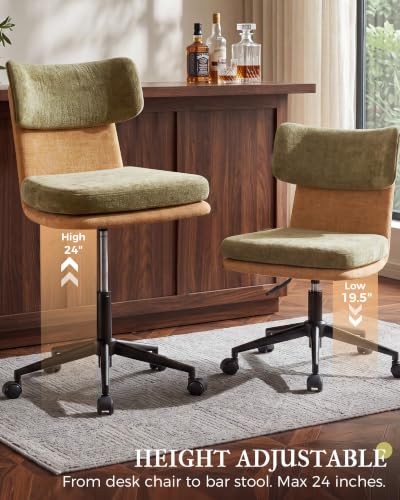 COMHOMA Home Office Desk Chairs with Ergonomic Curved Backrest, Mid Century Modern Vanity Chair with Wheel for Bedroom, Chenille Upholstered, Green - color: Green, Chenille