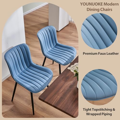 YOUNUOKE Dining Chairs Set of 2 Mid-Century Modern Kitchen Chairs Blue | Faux leather upholstered with Back, fits dining living waiting room guest reception. Waterproof easy to clean assemble, 300lb - color: Blue