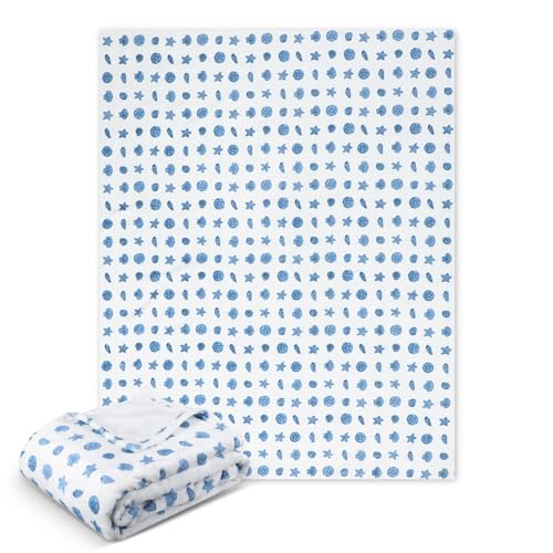 SmoothNovelty Ocean Life Ocean Beach Coastal Throw Blanket 50x60in Blue Nautical Coastal Bed Blanket Seashell Starfish Soft Flannel Throw Blankets for Adults Sofa Couch Bed Room Birthday Gift Decor - color: Blue, style: Ocean Life