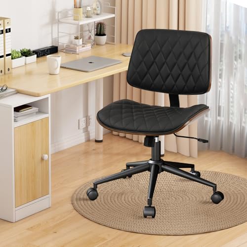CLATINA Home Office Desk Chair with Wheels, Adjustable Height Armless Office Chair, PU Leather Mid Back 360 Swivel Computer Chair, Modern Walnut Chair for Home, Meeting, Reading Room,Black(2 pk) - color: Black Diamond-b, size: 2 Pack