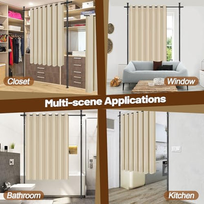 Room Divider Curtain and Rod Set - 6 x 10.2FT Adjustable Wall Divider Rod & Soft Privacy Curtains, Portable Easy to Install Room Separations for Room Blackout