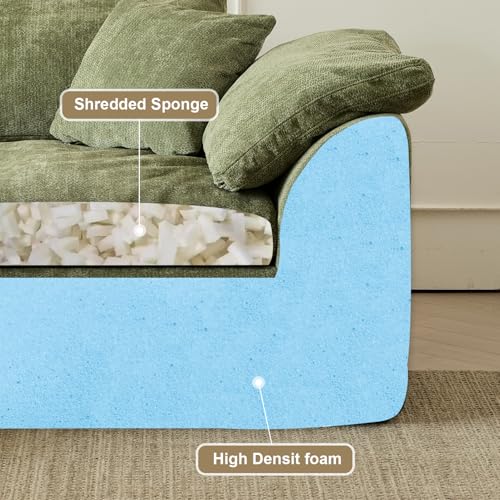 Cloud Couch Sectional for Living Room, Modular L Shaped Boneless Sofa with Chaise, Compressed No Assembly Couch, Deep Seat Chenille Upholstered Convertible Sofa Bed(OliveGreen) - color: Olivegreen