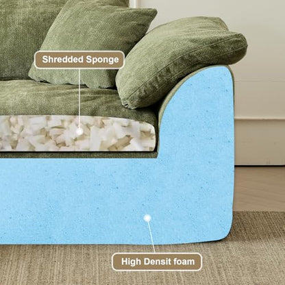 Cloud Couch Sectional for Living Room, Modular L Shaped Boneless Sofa with Chaise, Compressed No Assembly Couch, Deep Seat Chenille Upholstered Convertible Sofa Bed(OliveGreen) - color: Olivegreen