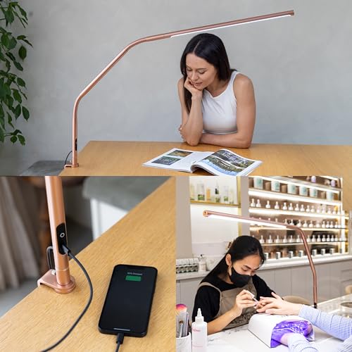 Daylight Slimline 4™ LED Table Lamp in Rose Gold - 6,000K, 3,200 Lux, 4 Brightness Levels, USB-C Charging Port, Anti-Glare Diffuser, Flexible Design, Art & Craft, Sewing, Nail Salon - color: Rose Gold, size: Table Lamp, style: Slimline 4