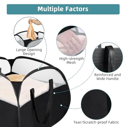 Laundry Basket with Handles 90L, Collapsible Laundry Baskets, Foldable Laundry Basket, Tear-proof Dirty Clothes Pop Up Hampers for Laundry, Bedroom, Bathroom, Dorm, Kids Room, Travel or Campout Black - color: Black