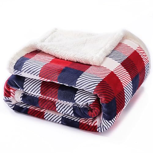 Sherpa Plaid Twin Blanket 60" X 70", Fuzzy Fluffy Soft Cozy Throw Blanket, Twin Size Plush Fleece Flannel Plush Microfiber Blanket for Couch Bed Sofa (Red Color) - color: Red Color