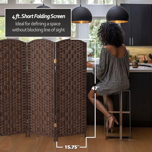 Red Lantern 4 ft. Short Diamond Weave Fiber Folding Screen - Dark Mocha - 4 Panel - color: Dark Mocha, size: 4 Panel