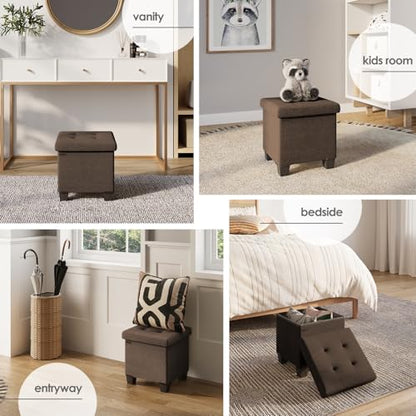 Storage Ottoman Cube with Small Bin, 15-in Square Ottoman with Storage for Living Room and Bedroom, Small Ottomans Foot Rest, Fabric Foot Stools Ottomans Max 330lbs, Brown - color: 06 - Brown