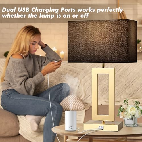 gernehop Black Table Lamps Set of 2 with Dual USB Ports,3-Way Dimmable Touch Control Bedside Lamps,22inch Tall Modern Bedroom Table Lamp for Living Room,Nightstand LED Bulbs Included - color: 22Inch Black&Gold