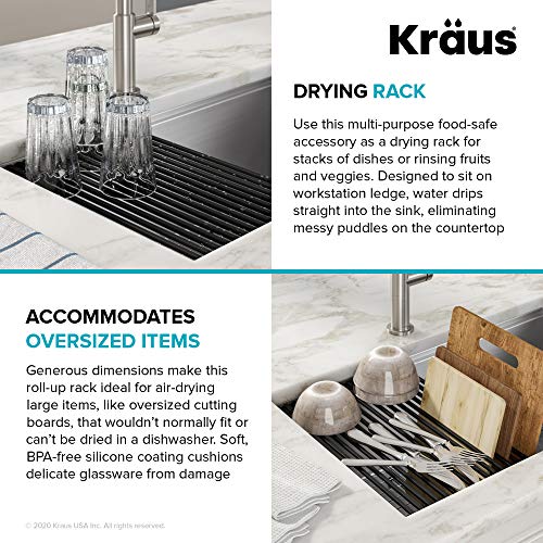 Kraus Multipurpose Workstation Sink Roll-Up Dish Drying Rack, Colander and Trivet in Green, KRM-11GR
