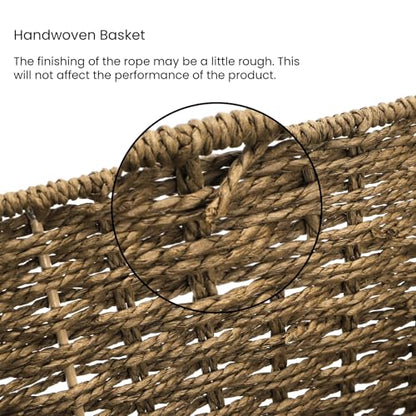2 Pack Open Front Storage Baskets, Built-in Handles | Brown Paper Rope Woven Basket, 13''L x 10''W x 5''H Pantry Organzier Bins for Shelf, Bedroom, Pantry