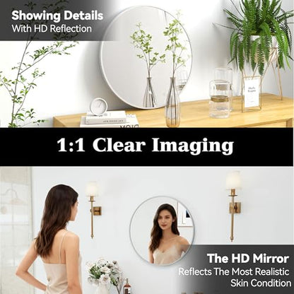 SCWF-GZ 20" Round Mirror Circle Wall Mounted Hanging or Against Wall Metal Frame Dressing Make-up Mirrors for Entryway Bedroom Bathroom Living Room 20 inch Silver | HD Crystal Clear No distortion Tempered Glass,Aluminum Frame,Make-Up Mirrors for Bedroom,E