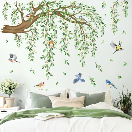 decalmile Tree Branch Hanging Vine Green Leaf Wall Decals Stickers (XL) - style: Green Tree
