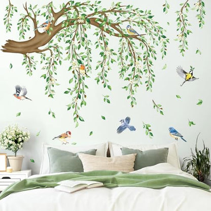 decalmile Tree Branch Hanging Vine Green Leaf Wall Decals Stickers (XL) - style: Green Tree