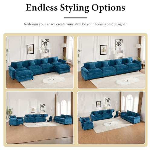 81.9" Oversized Blue Loveseat Sofa, 2 Seater Large Sectional Couches for Living Room, Chenille Fabric Modular Sectional Sofa, Deep Seat Wide Armrest Home Sofas Set, Love Seat Couches - color: Wide Arm-blue, size: 2 Seater