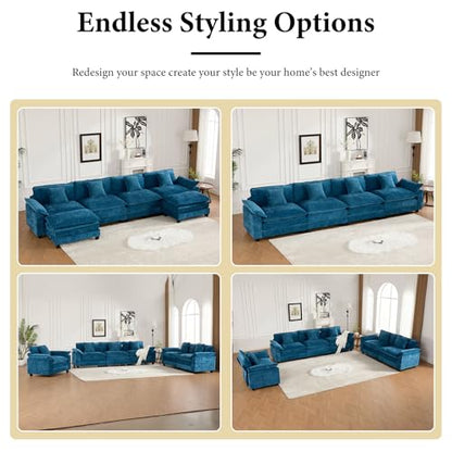 81.9" Oversized Blue Loveseat Sofa, 2 Seater Large Sectional Couches for Living Room, Chenille Fabric Modular Sectional Sofa, Deep Seat Wide Armrest Home Sofas Set, Love Seat Couches - color: Wide Arm-blue, size: 2 Seater