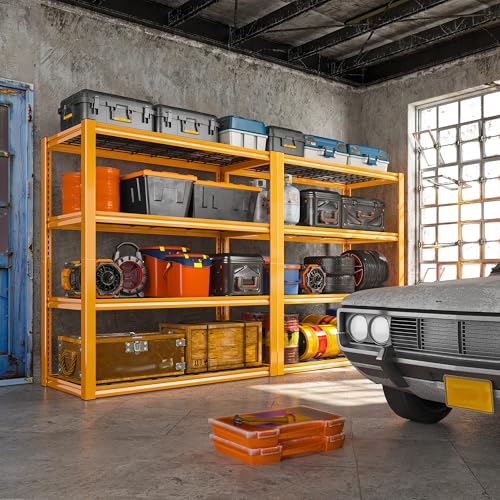 REIBII 40" W Yellow Garage Shelving with Double-Layer Frames for Homeowners | Load 2200Lbs, Adjustable, 10-Minute Easy Assembly, Wire Mesh Panels, for Garage Basement Warehouse Pantry, 40"W×19.5"D×59.5"H - color: Orange