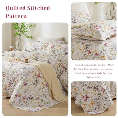 Oversized King Quilt Sets, Faemhouse Quilt Set,Yellow Wild Flower Botanical Printed Bedspread Lightweight Farmhouse Quilted Bed Coverlet, Breathable Bedspread All Seasons(118"x106"), 3 PCS - color: Floral B, size: Oversized King（118"x106"）