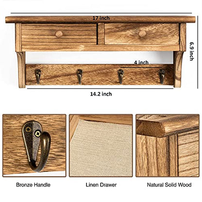 Emfogo Coat Hooks Mounted, Rustic Wood Coat Rack Mount Shelf with Hooks, Farmhouse Coat Rack with Shelf & Coat Hook for Entryway, Mudroom, Bedroom, Kitchen, Bathroom (Brown) - color: Brown
