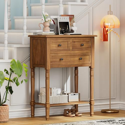 Knocbel Narrow Console Table with 3 Storage Drawers and Bottom Shelf, Entryway Hallway Foyer Slim Sofa Table for Small Spaces, Easy Assembly (Natural) - color: Natural