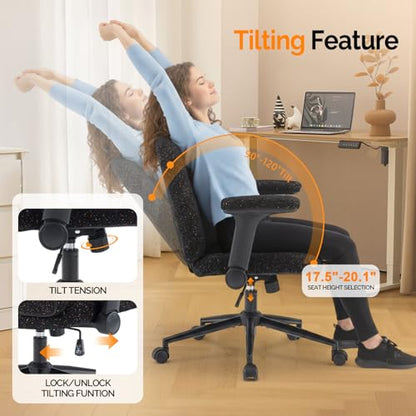 VINGLI Criss Cross Chair with Adjustable Flip-Up Arms,Cross Legged Chair with Wheels,Extra Wide Office Chair,Desk Chair for Home Office,Vanity,Bedroom, Apartment,Starry Chenille,Black - color: Black