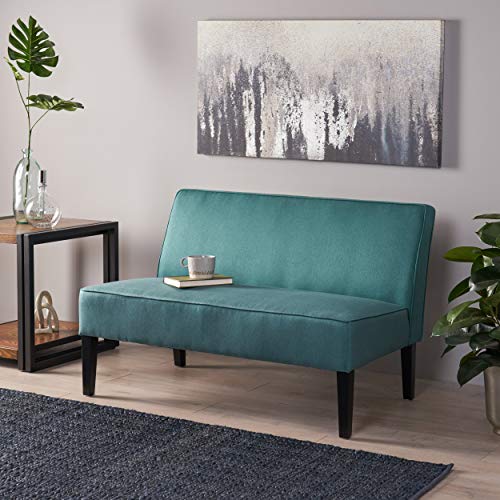 50" Small Loveseat Sofa, Comfy Mini Fabric Sofa Couch for Small Spaces, 2 Seater Armless Sofa with Solid Wood Legs for Living Room, Dorm, Office, Bedroom (Teal) - color: Teal