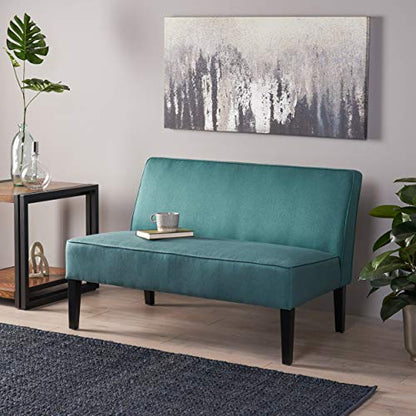 50" Small Loveseat Sofa, Comfy Mini Fabric Sofa Couch for Small Spaces, 2 Seater Armless Sofa with Solid Wood Legs for Living Room, Dorm, Office, Bedroom (Teal) - color: Teal