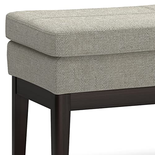 SIMPLIHOME Carlson Ottoman Bench - 45 inch Wide Upholstered Vegan Leather Rectangle Ottoman in Greige, Mid Century Modern Bench for Bedroom, Entryway or Living Room with Padded Seat - color: Greige, style: Ottoman Bench