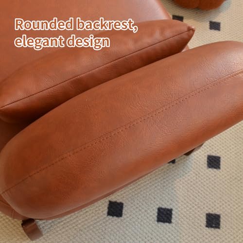 Brown Faux Leather Slippers Chair with Solid Wooden Legs | Low Armless Accent Chair with Soft Cushion, Comfy Upholstered Side Chairs for Living Room, Bedroom, Balcony or Reading Room - color: Brown