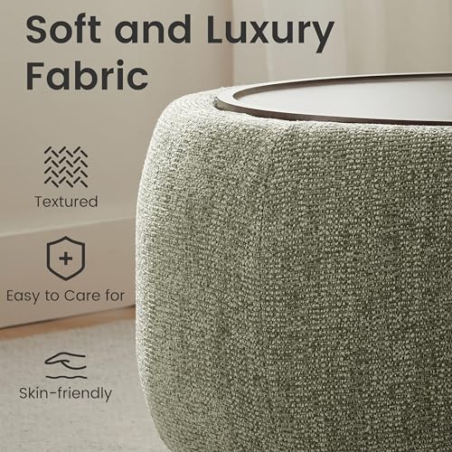 VKNOW 30" Round Storage Ottoman, Ottoman Coffee Table with Removable Wood Top and Solid Wood Legs for Living Room, Bedroom, Apartments(Green) - color: Green
